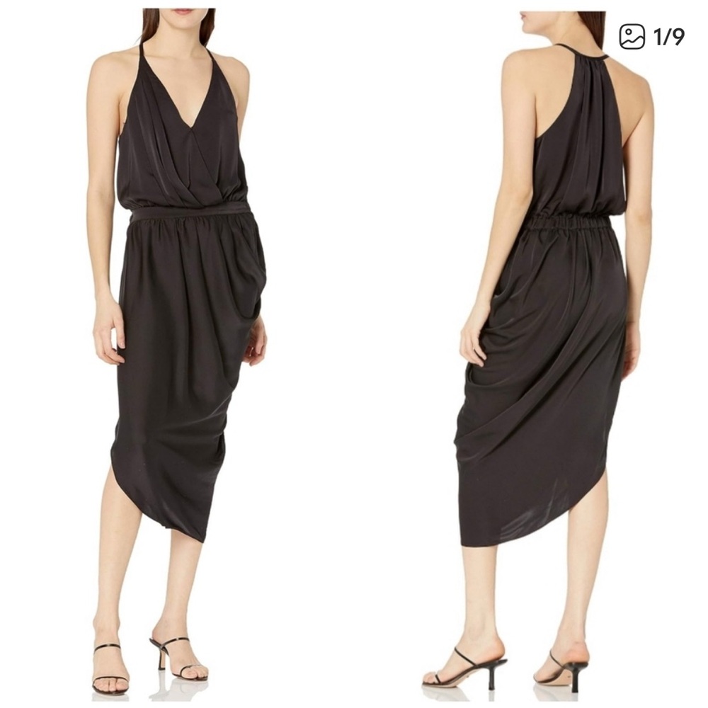 Ramy Brook Cassi Satin Draped Midi Dress Womens